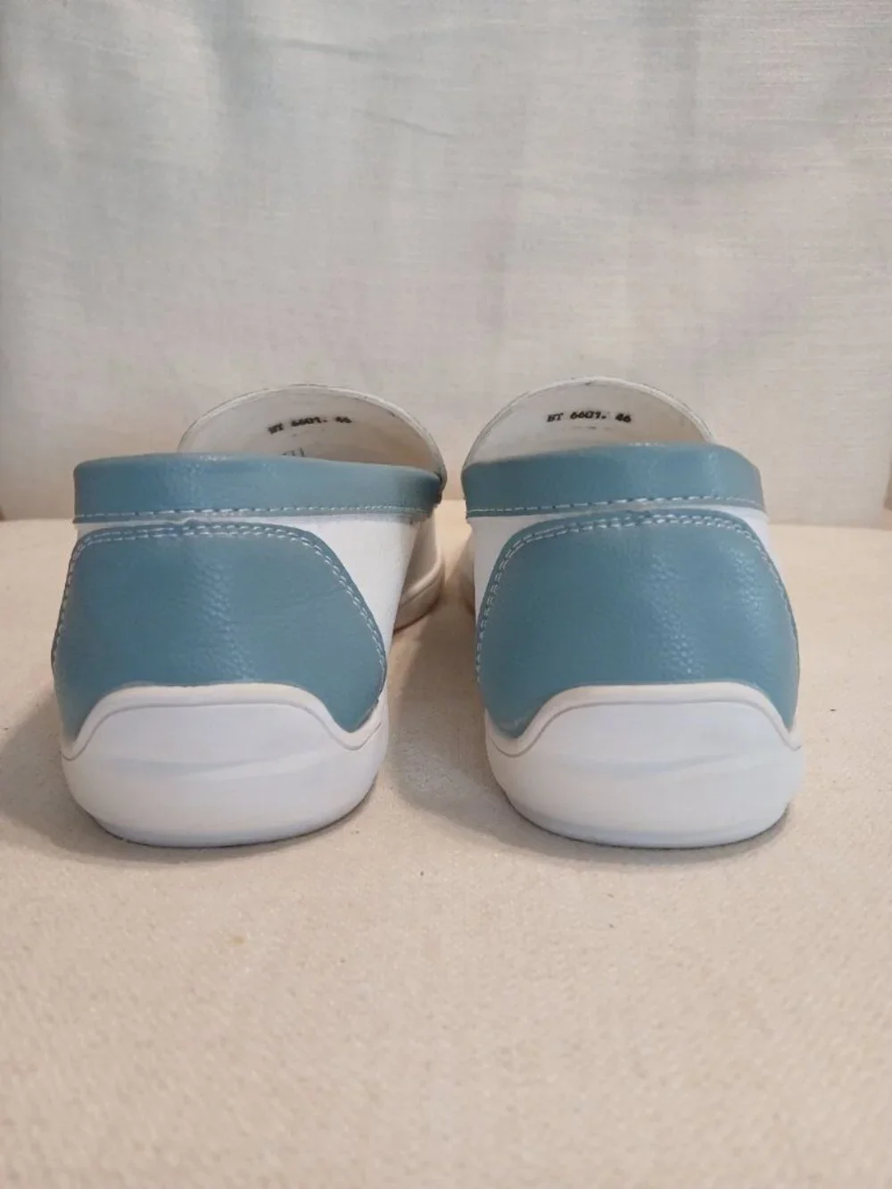 Huixiangdiepin Men’s Genuine Leather White & Light Blue Loafers Size 46